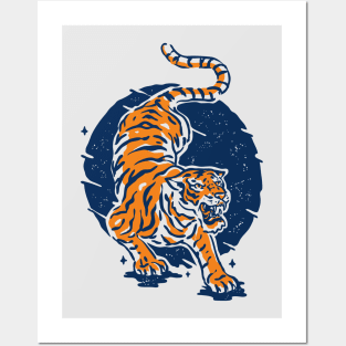 Vintage Japanese Tiger Illustration // Orange and Blue Tiger Posters and Art